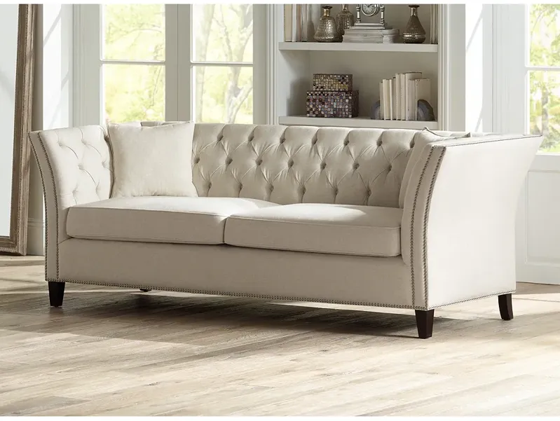 Brianna 88 1/2" Wide Tufted Beige Linen Upholstered Sofa