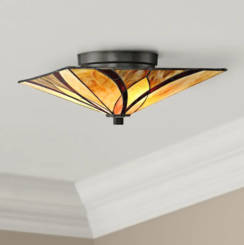 Quoizel Asheville 15" Wide Tiffany-Style Ceiling Light