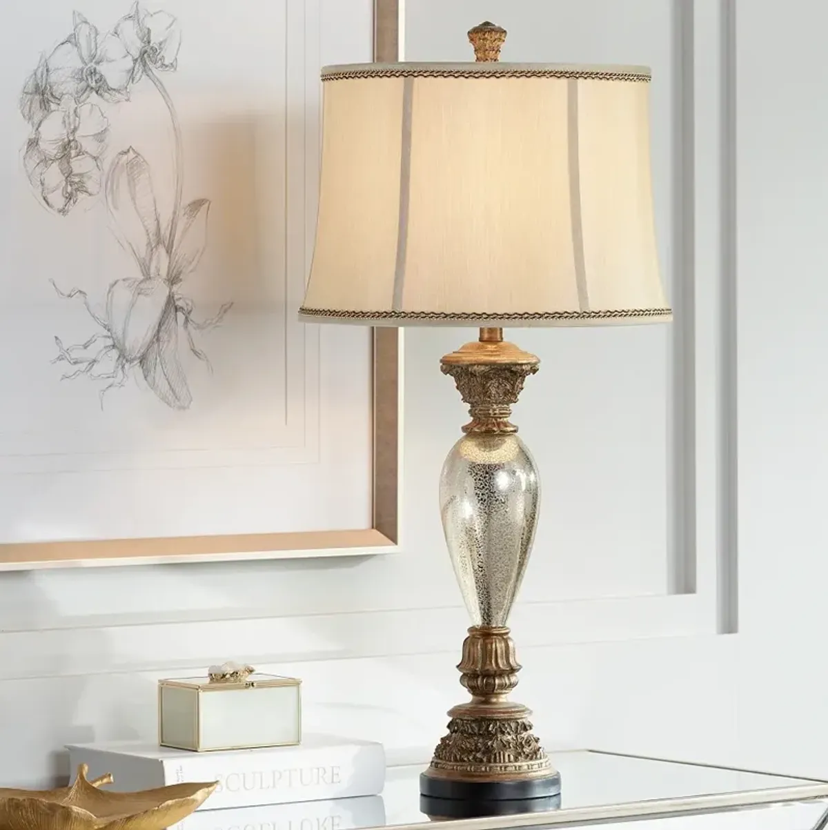 Barnes and Ivy Alsace 32 1/2" Bronze and Mercury Glass Table Lamp