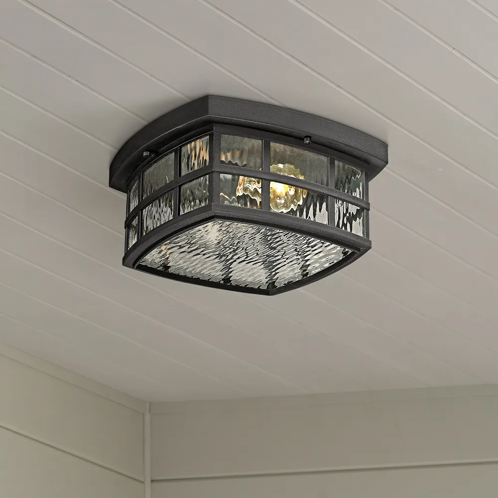 Quiozel Stonington 12" Wide Mystic Black Outdoor Ceiling Light