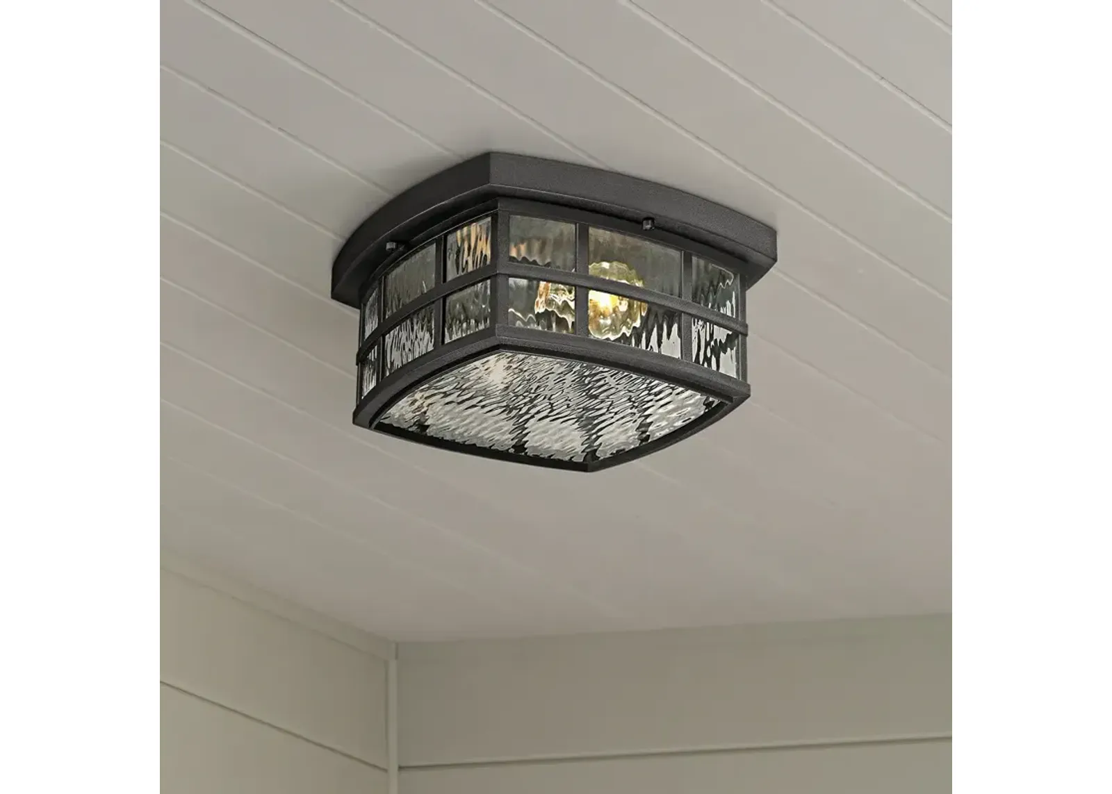 Quiozel Stonington 12" Wide Mystic Black Outdoor Ceiling Light