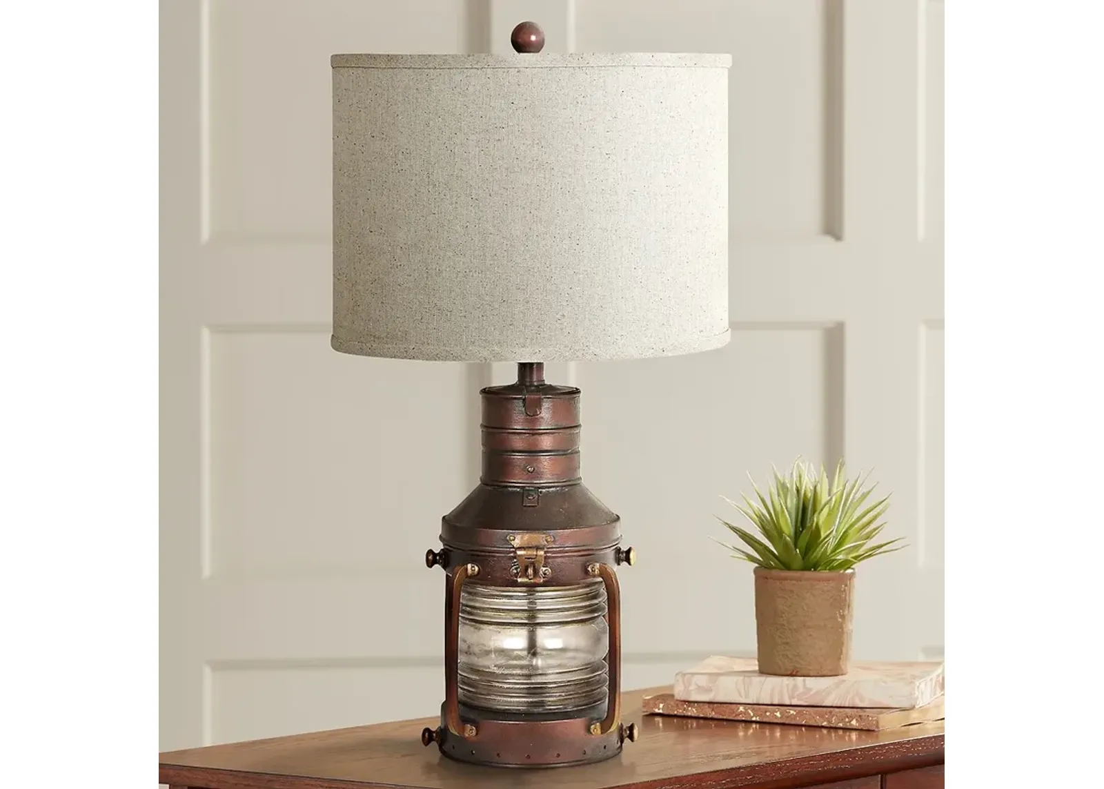 Crestview 27" Rubbed Copper Lantern Table Lamp with Night Light