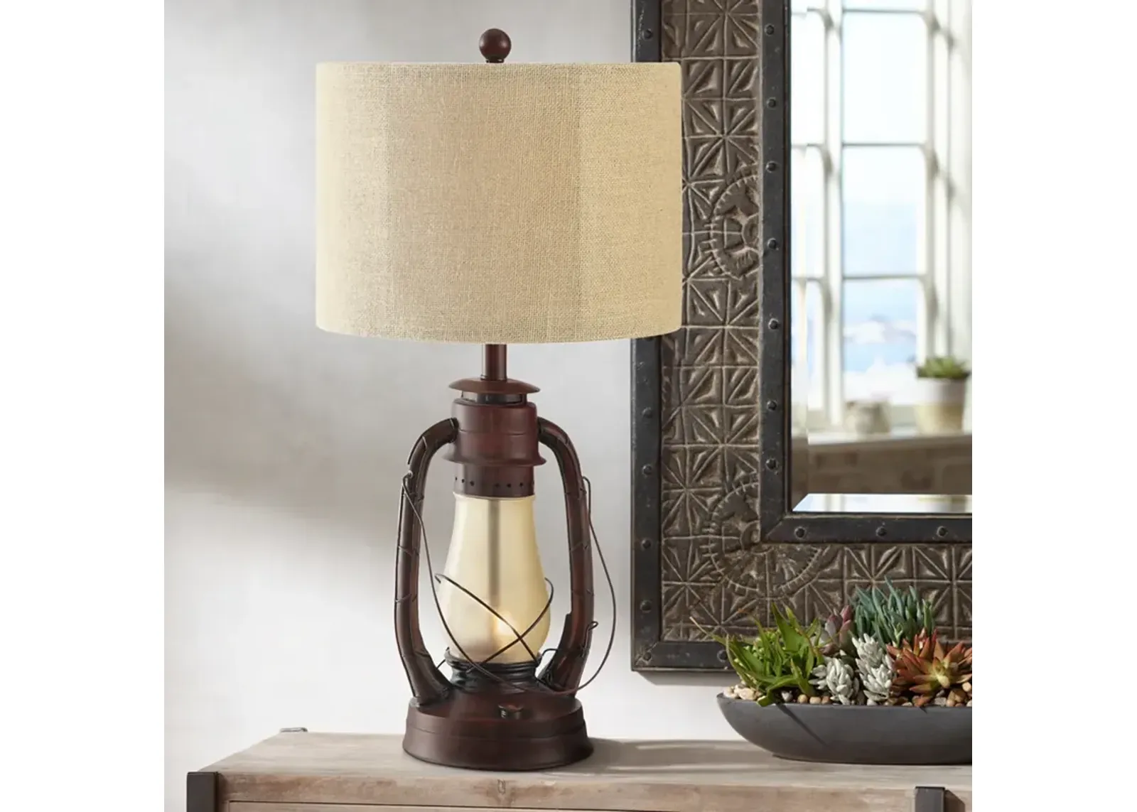 Crestview Rustic Red Lantern 28" Night Light Table Lamp