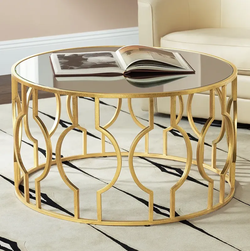 Fara 35 1/2" Wide Gold Leaf Round Coffee Table