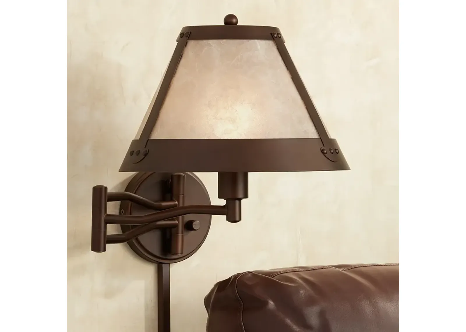 Franklin Iron Samuel Mica Shade Plug-In Swing Arm Wall Lamp with Cord Cover