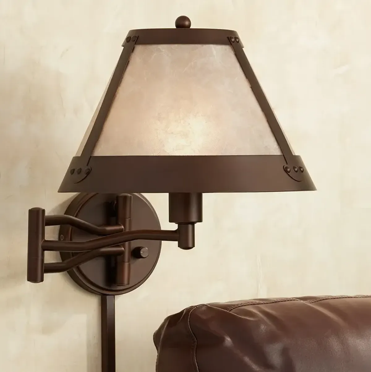 Franklin Iron Samuel Mica Shade Plug-In Swing Arm Wall Lamp with Cord Cover