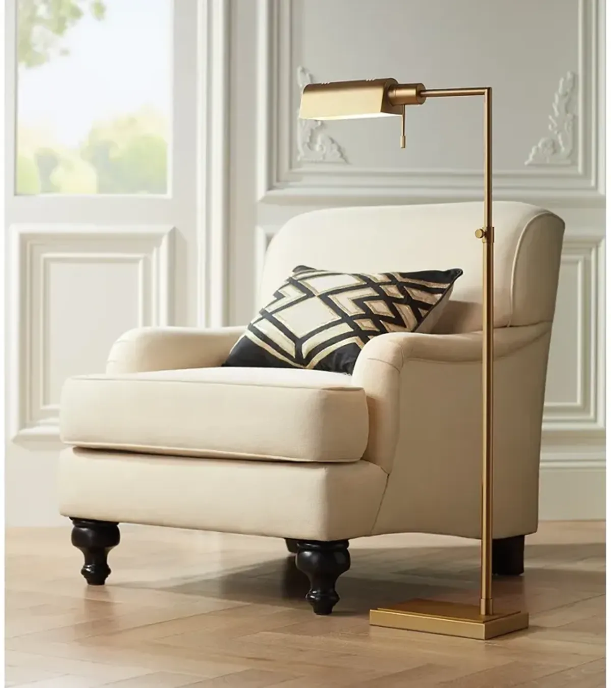 Pacific Coast Lighting Adjustable Height Matte Gold Pharmacy Floor Lamp
