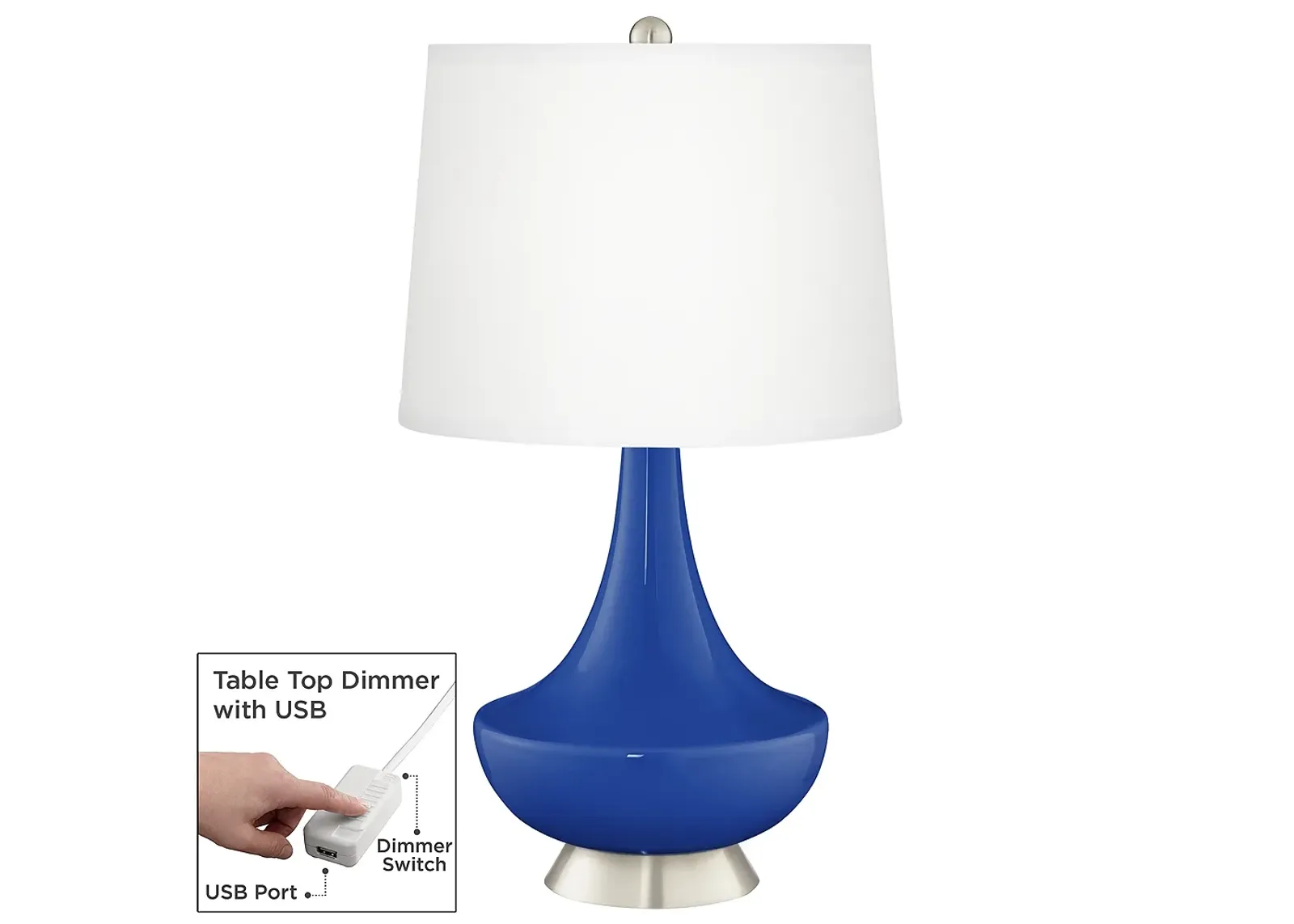 Color Plus Gillan 28" Dazzling Blue  Glass Table Lamp with USB Dimmer