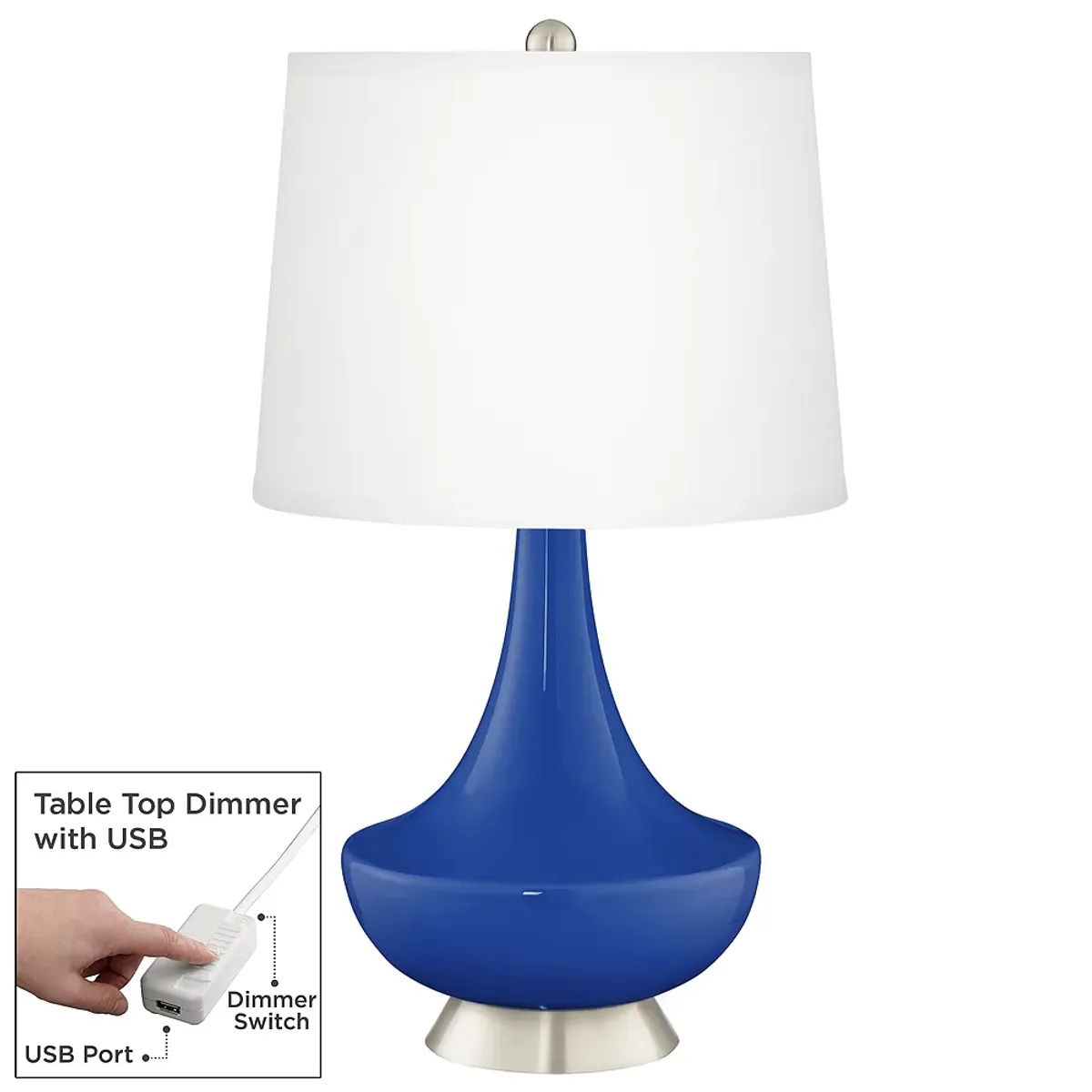 Color Plus Gillan 28" Dazzling Blue  Glass Table Lamp with USB Dimmer