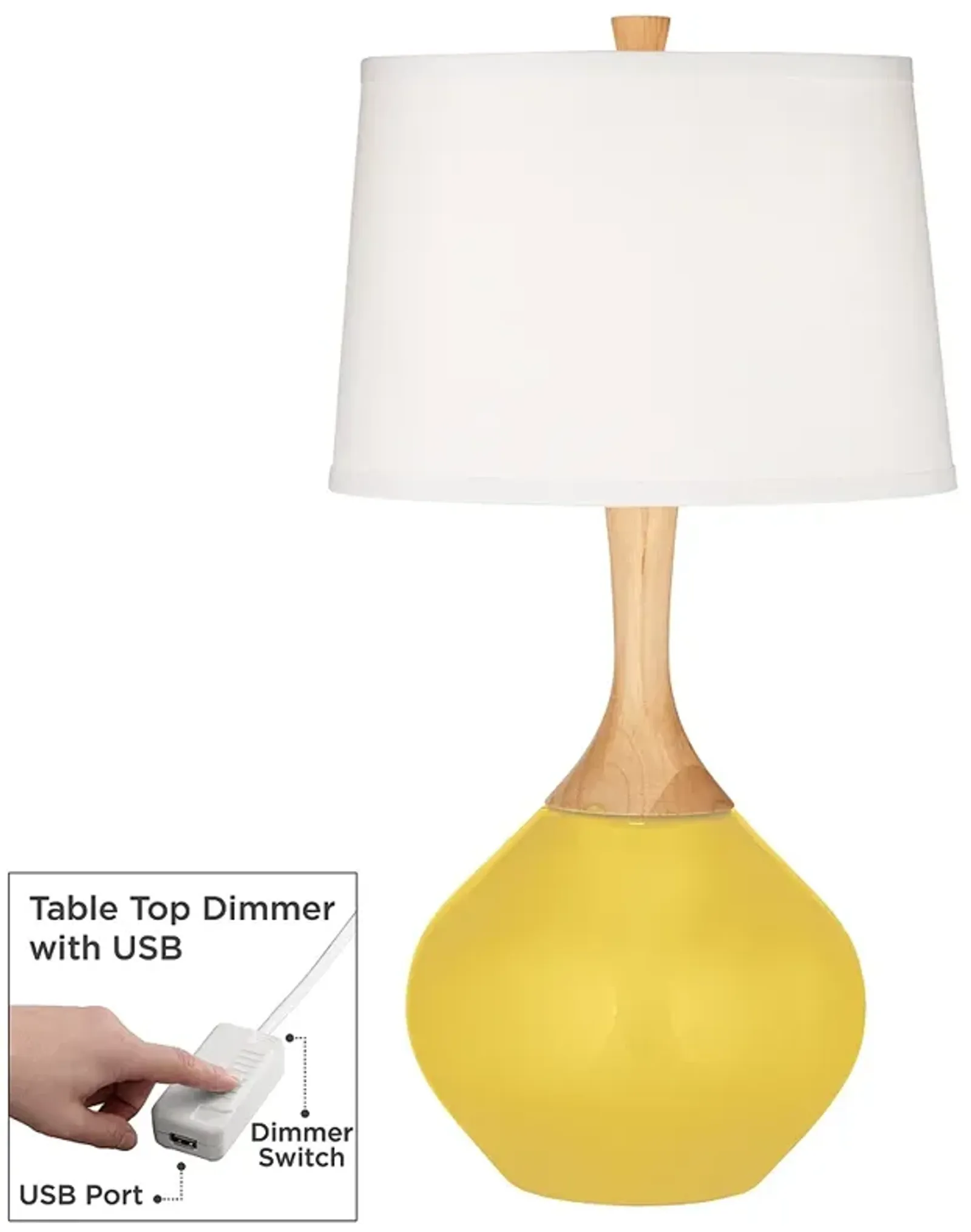 Color Plus Wexler 31" Lemon Zest Yellow Table Lamp withUSB  Dimmer