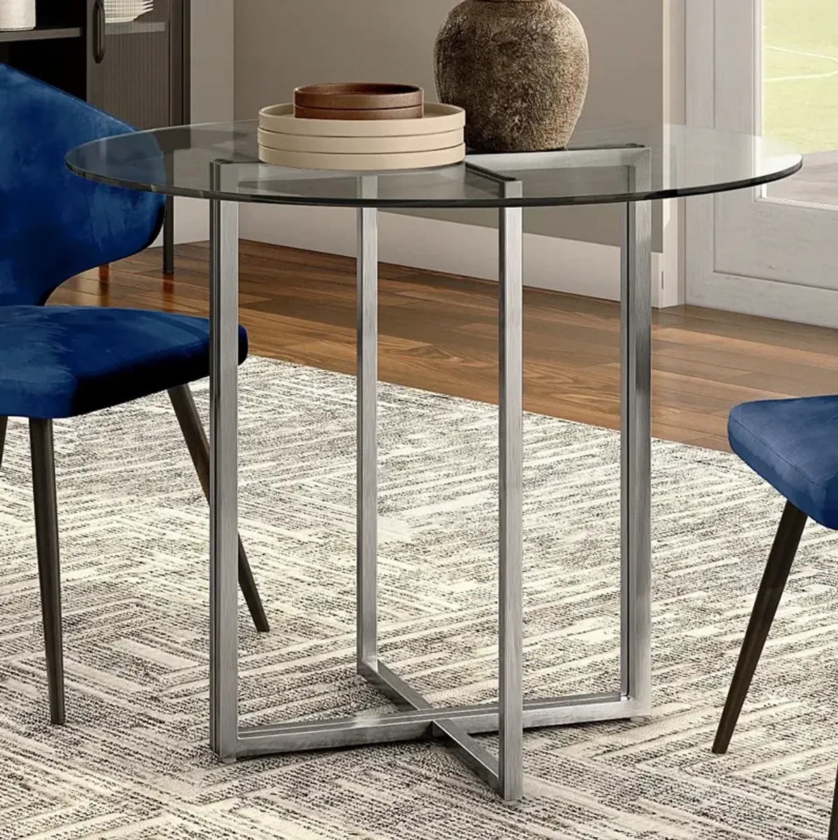 Legend 36" Wide Brushed Steel Round Dining Table