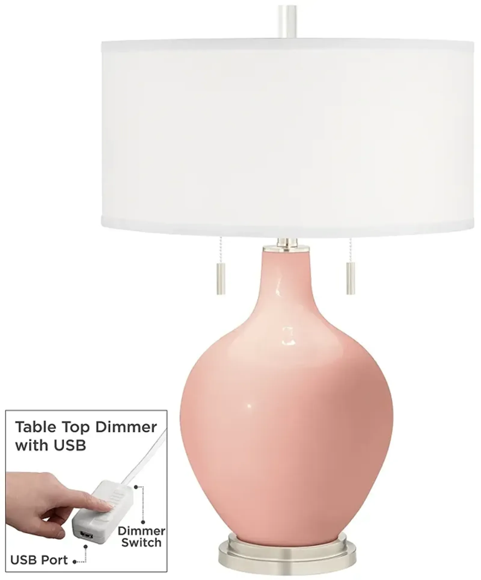 Color Plus Toby 28" High Rustique Pink Table Lamp with USB Dimmer