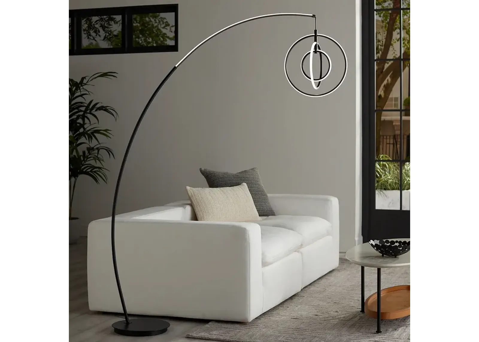 Possini Euro Allura Black 79" High 3-Ring LED Modern Arc Floor Lamp