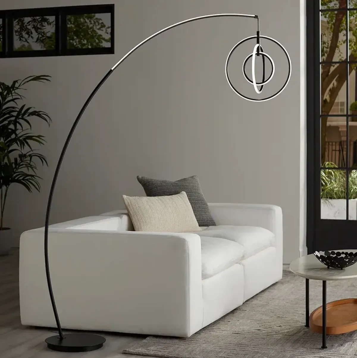 Possini Euro Allura Black 79" High 3-Ring LED Modern Arc Floor Lamp