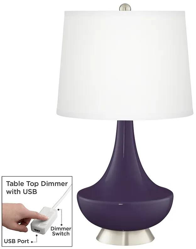 Quixotic Plum Gillan Glass Table Lamp with Dimmer