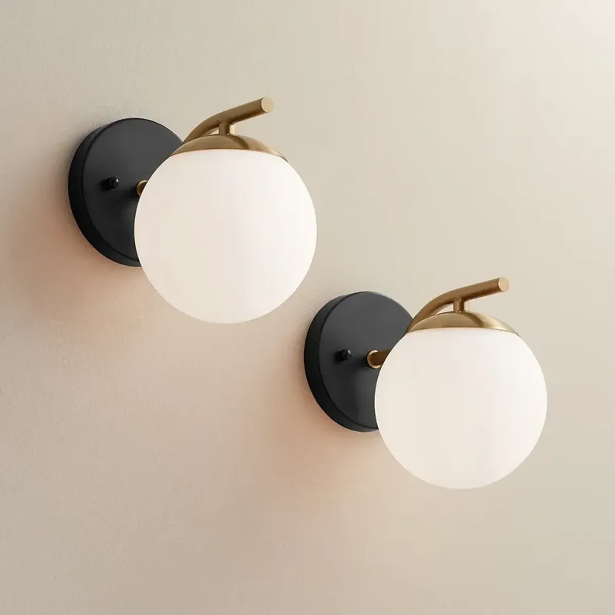 Possini Euro Kamara 7 3/4"H Gold and Black Wall Sconce Set of 2