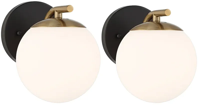 Possini Euro Kamara 7 3/4"H Gold and Black Wall Sconce Set of 2