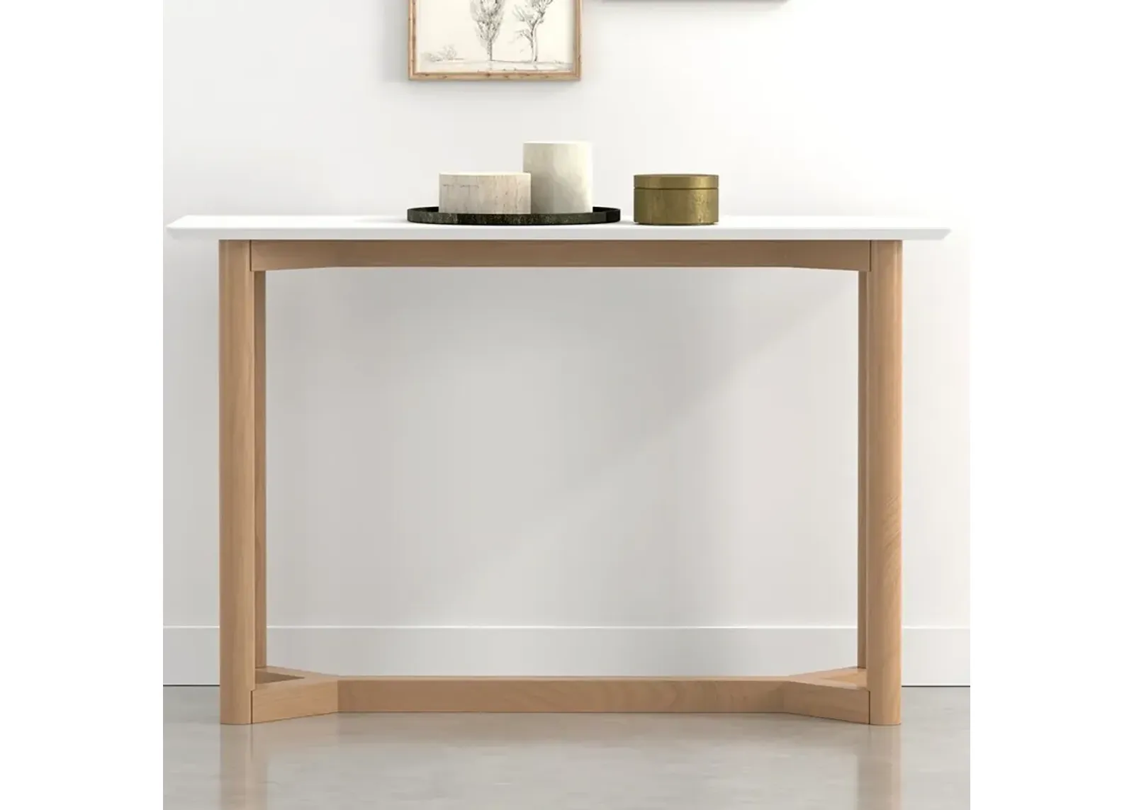 Aren 47" Wide Matte White and Natural Wood Console Table