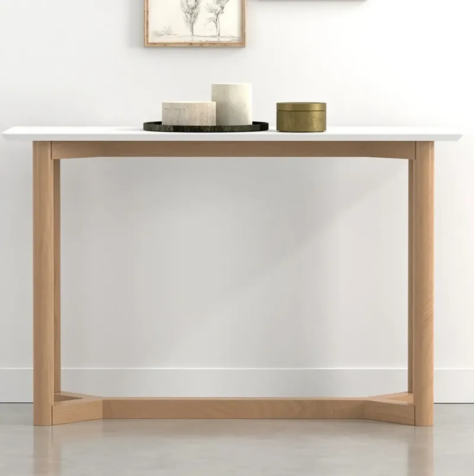 Aren 47" Wide Matte White and Natural Wood Console Table