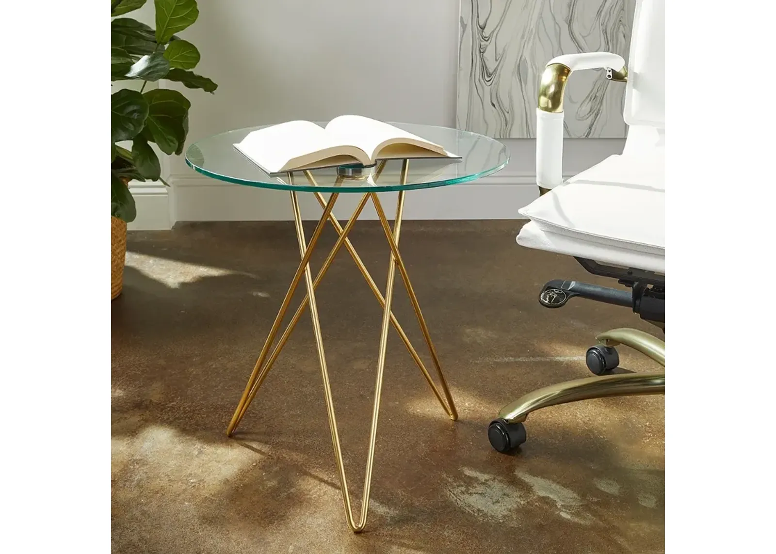 Zoey 19 3/4" Wide Clear Glass Matte Brushed Gold Side Table