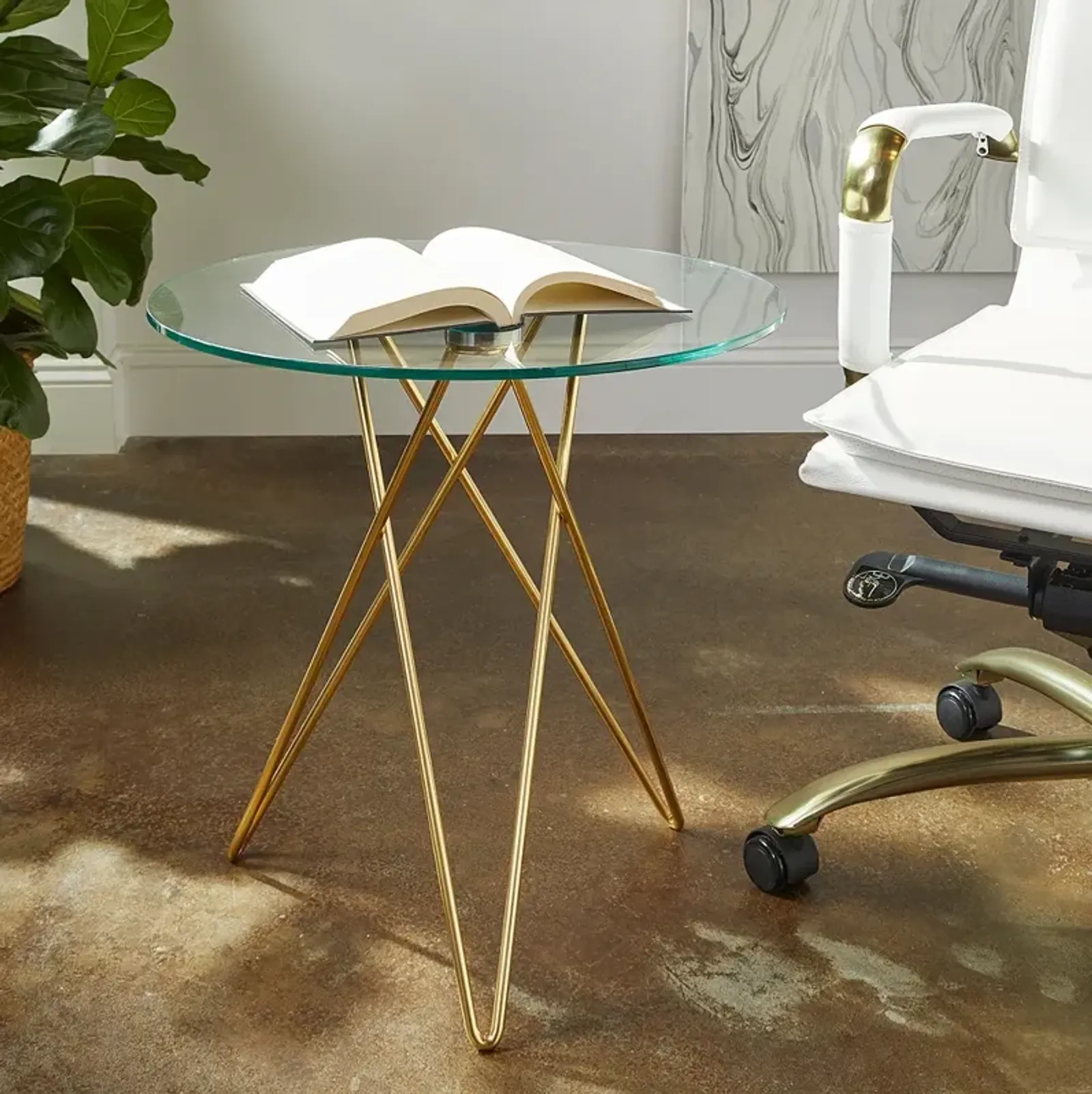 Zoey 19 3/4" Wide Clear Glass Matte Brushed Gold Side Table