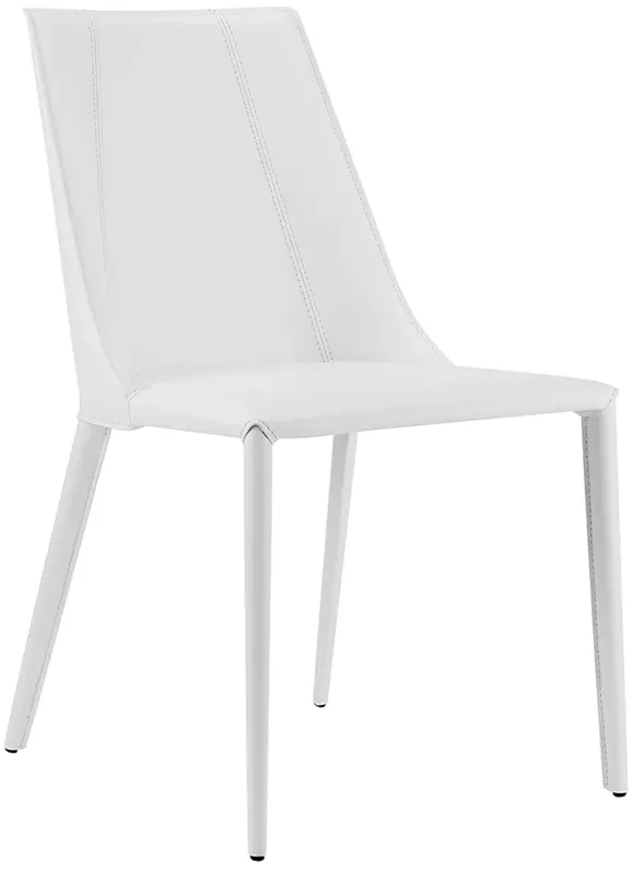 Kalle White Leather Armless Modern Side Chair