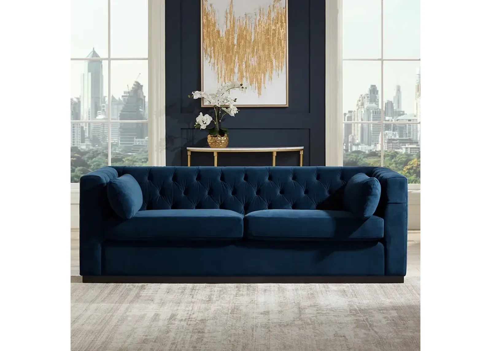 Jessica 83 1/2" Wide Blue Velvet Sofa