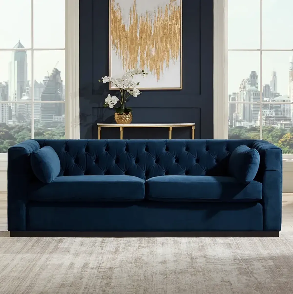 Jessica 83 1/2" Wide Blue Velvet Sofa