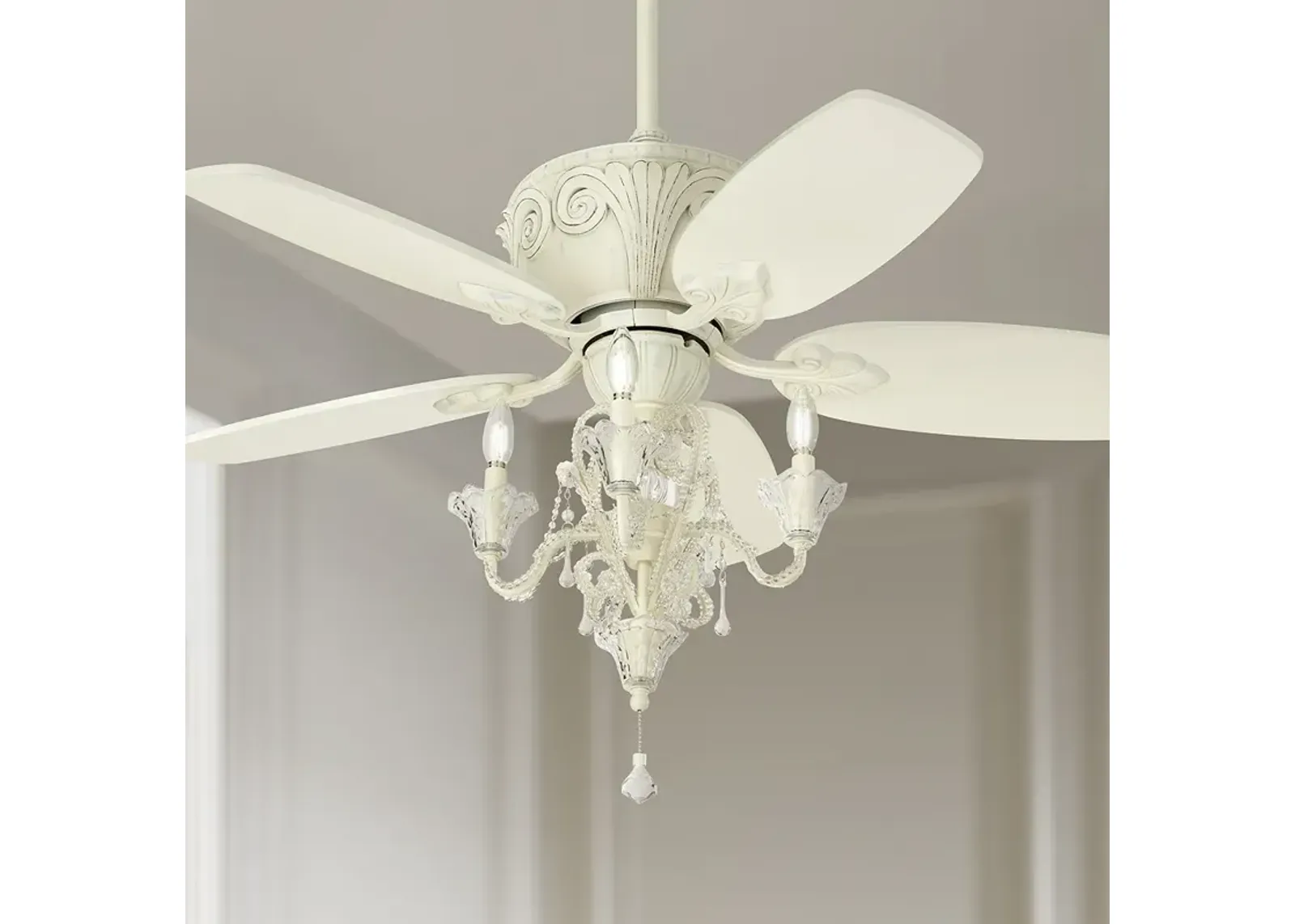 44" Casa Deville Rubbed White LED Pull Chain Ceiling Fan