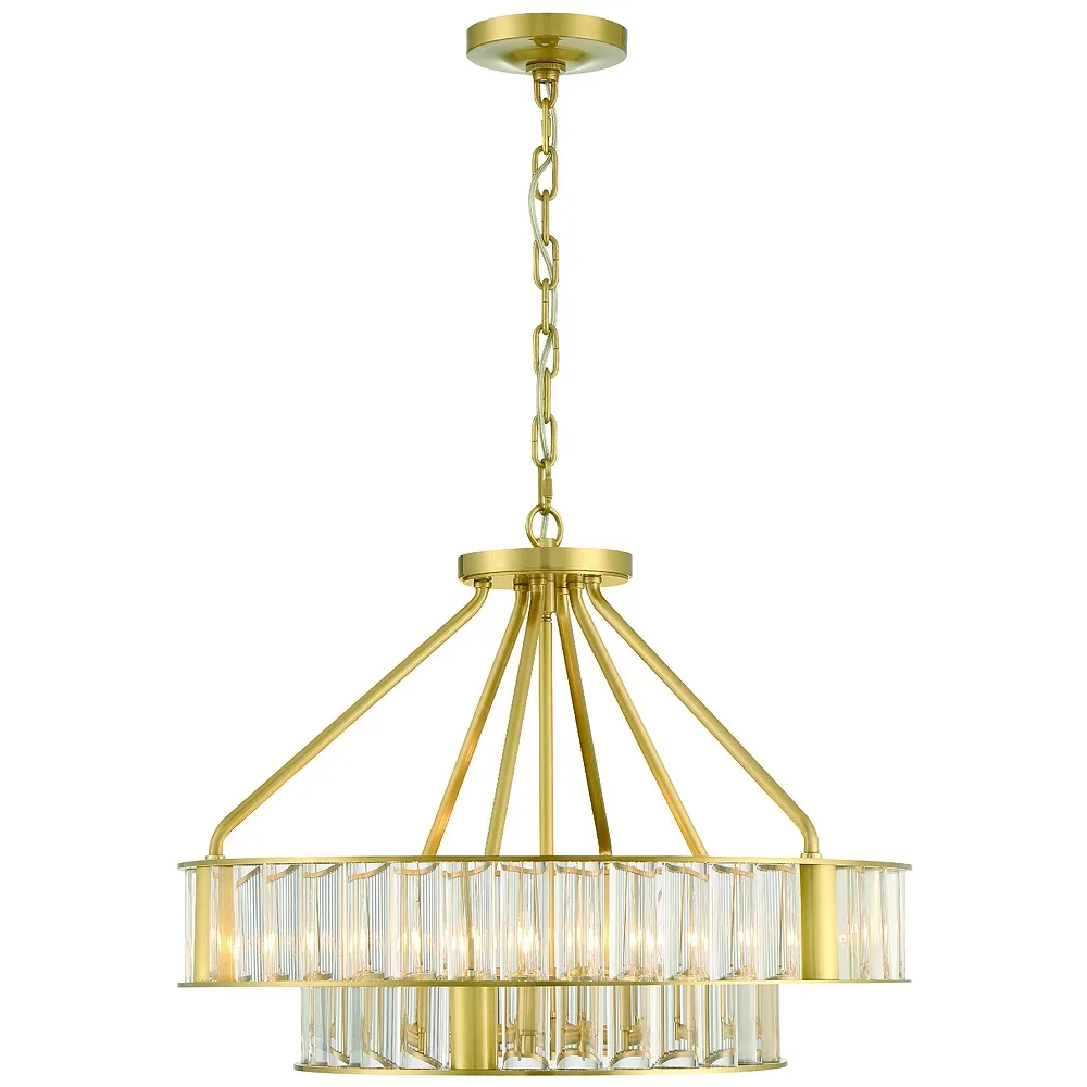 Libby Langdon for Crystorama Farris 6 Light Aged Brass Chandelier