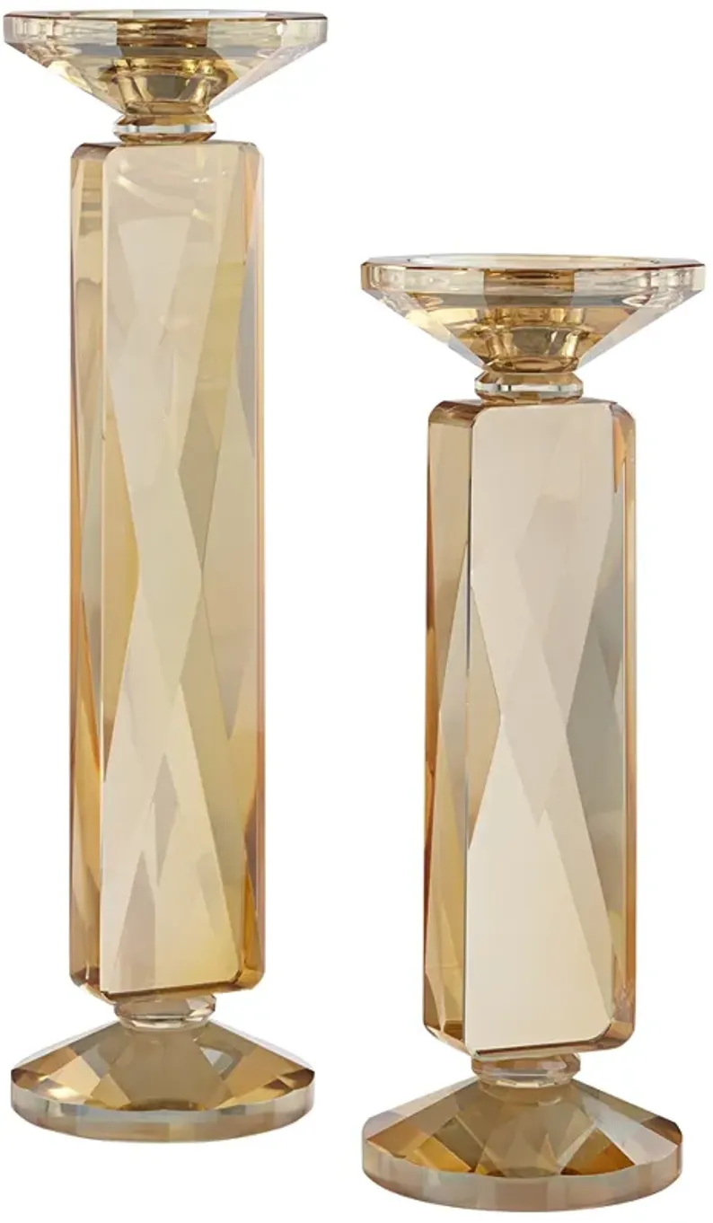 Wembley Amber Glass Pillar Candle Holders Set of 2