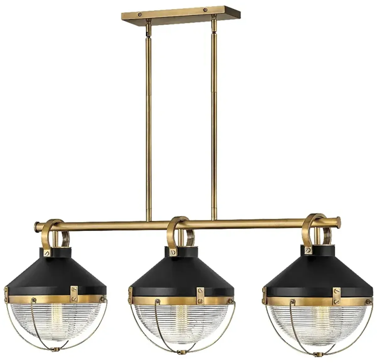 Kichler Crew 42" Wide 3-Light Heritage Brass Linear Chandelier