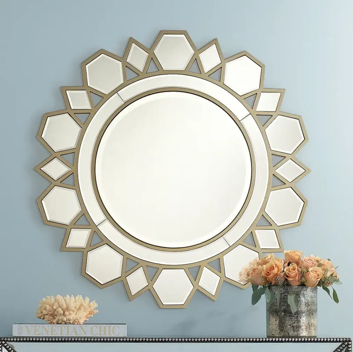 Possini Euro Kasie 31 1/2" Round Champagne Wall Mirror