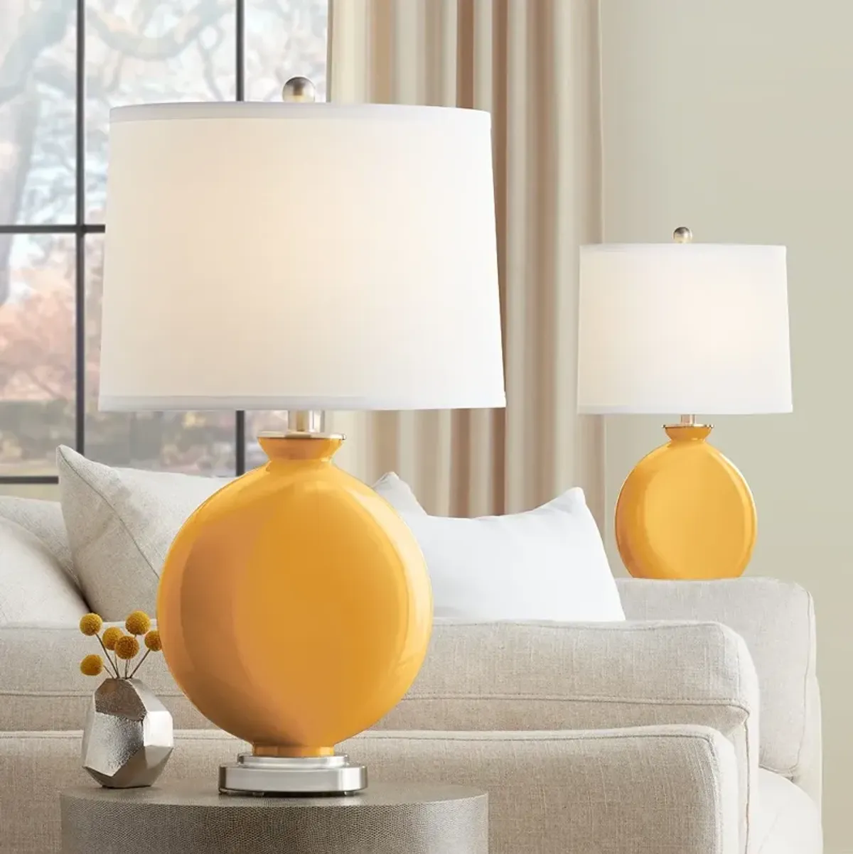 Color Plus Carrie 26 1/2" Marigold Yellow Table Lamps Set of 2