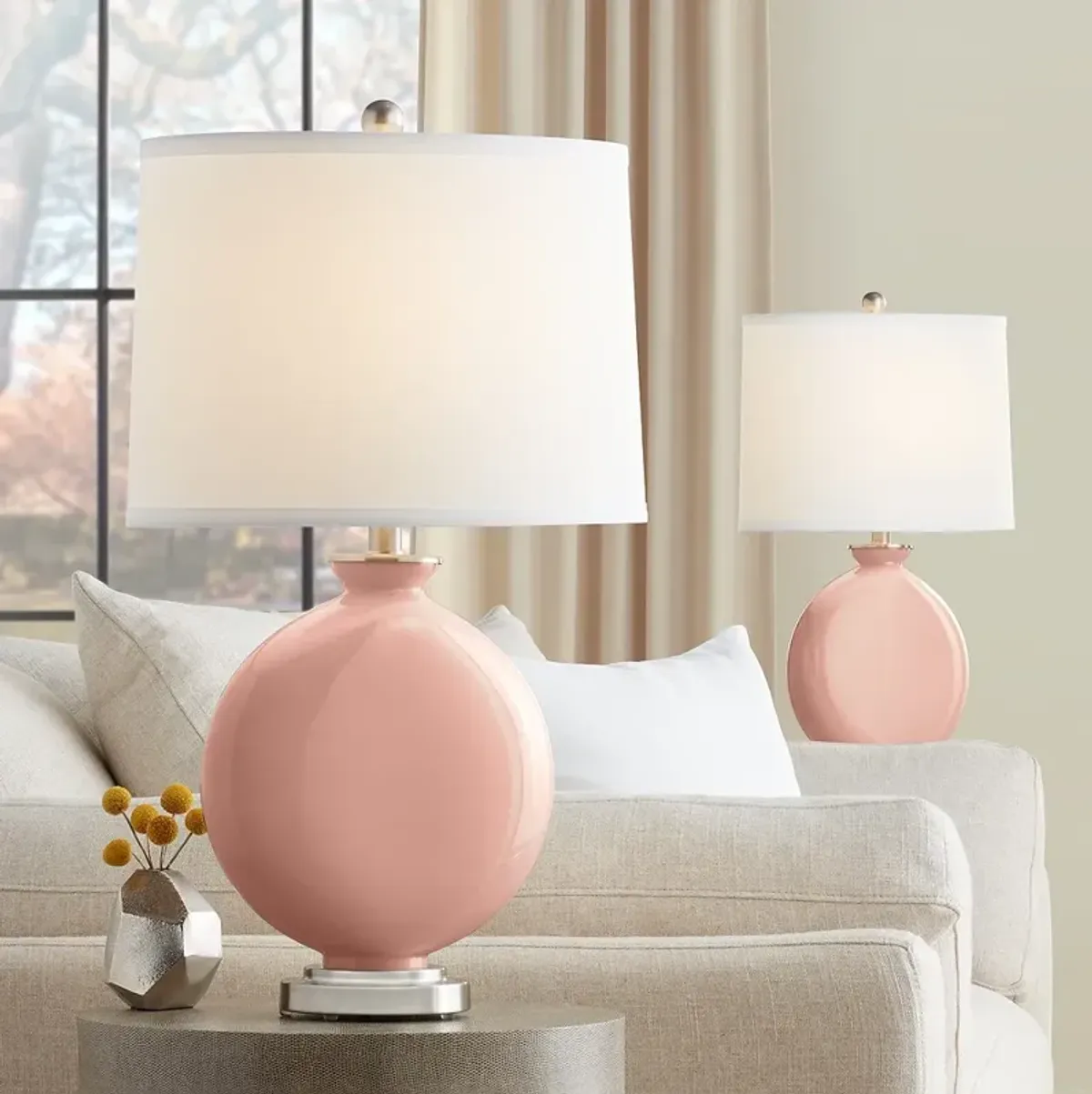 Color Plus Carrie 26 1/2" Coral Pink Table Lamps Set of 2