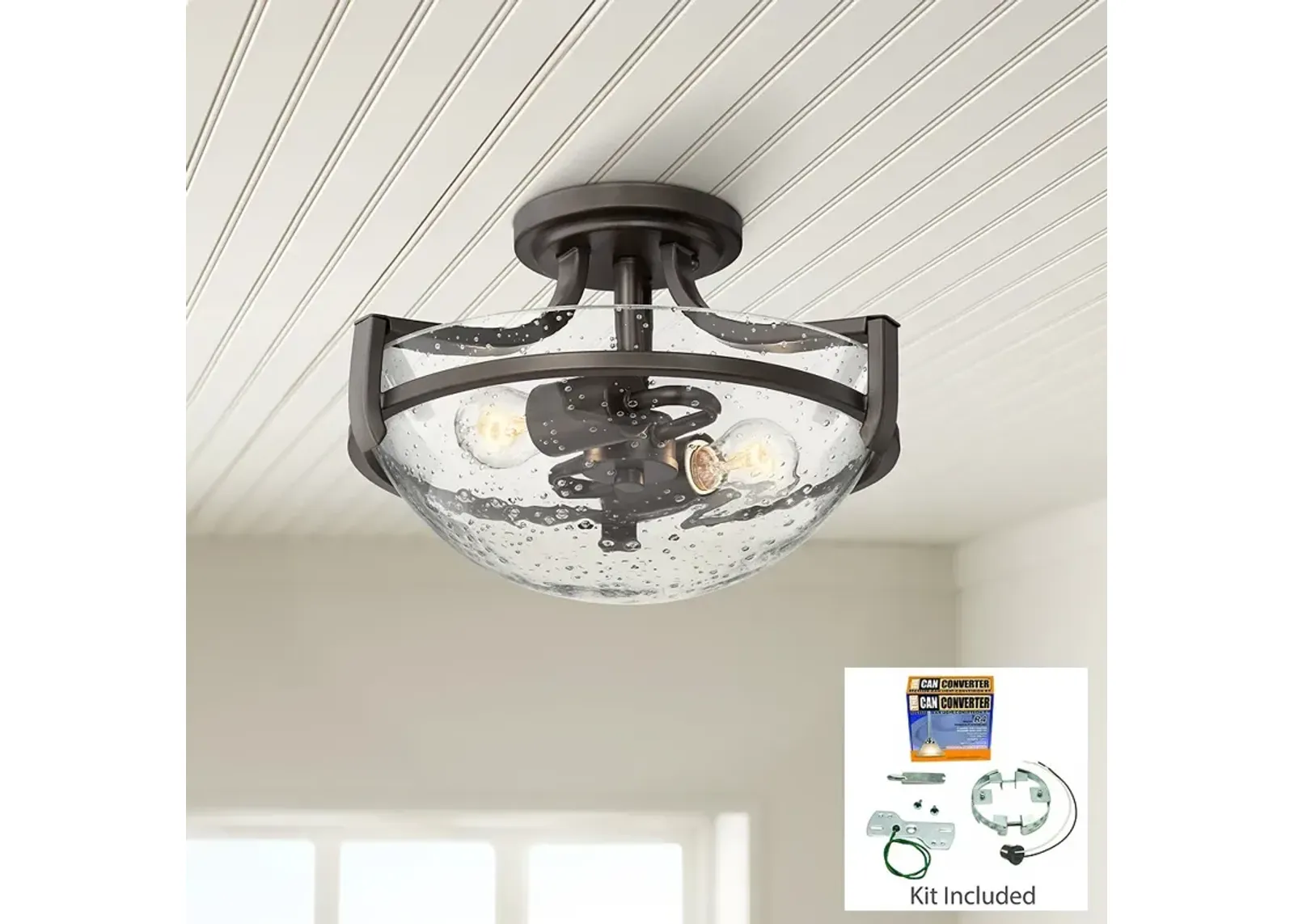 Recessed Converter Kit with Mallot 13" Wide Ceiling Light