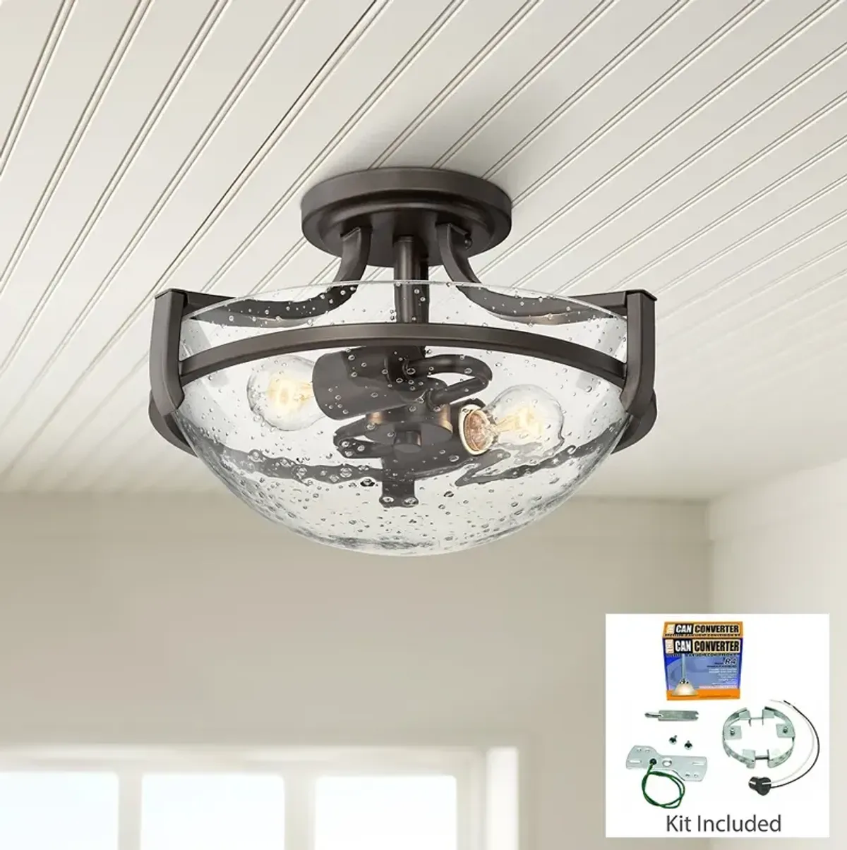 Recessed Converter Kit with Mallot 13" Wide Ceiling Light