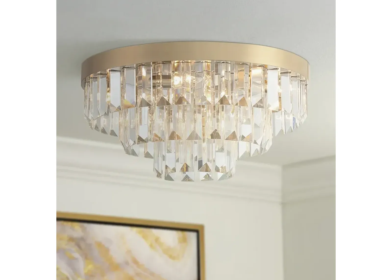 Hayes 18" Wide Aged Brass Crystal 8-Light Ceiling Light