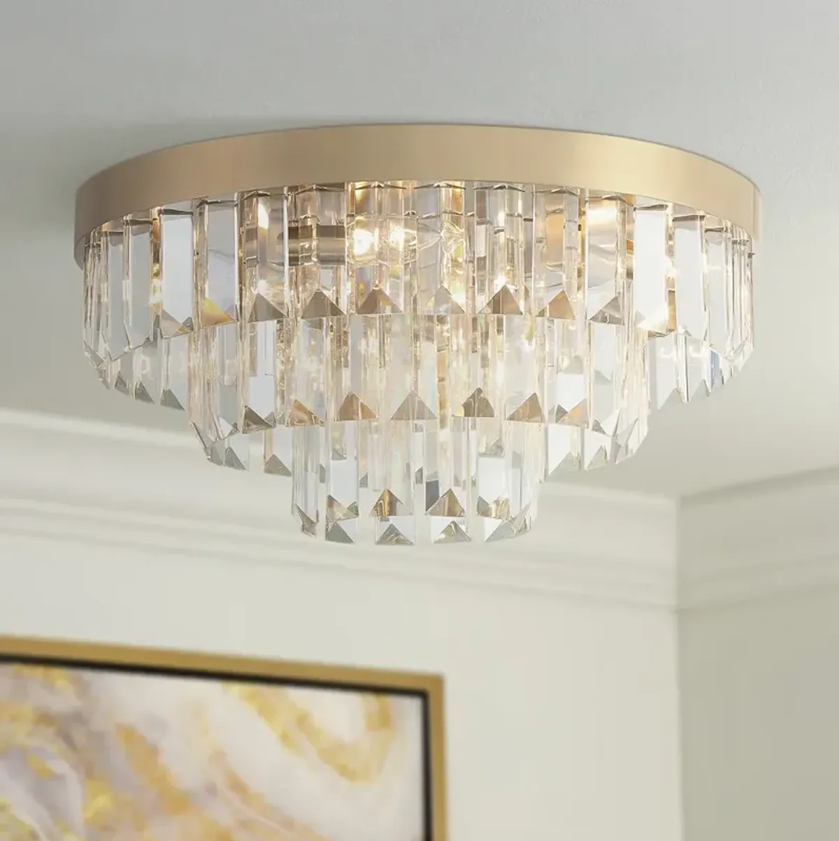 Hayes 18" Wide Aged Brass Crystal 8-Light Ceiling Light