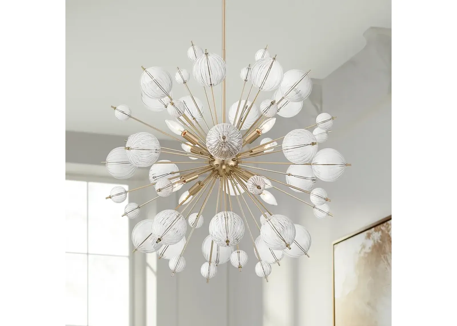 Possini Euro Dandelion 30" Wide Satin Gold 8-Light Sputnik Pendant