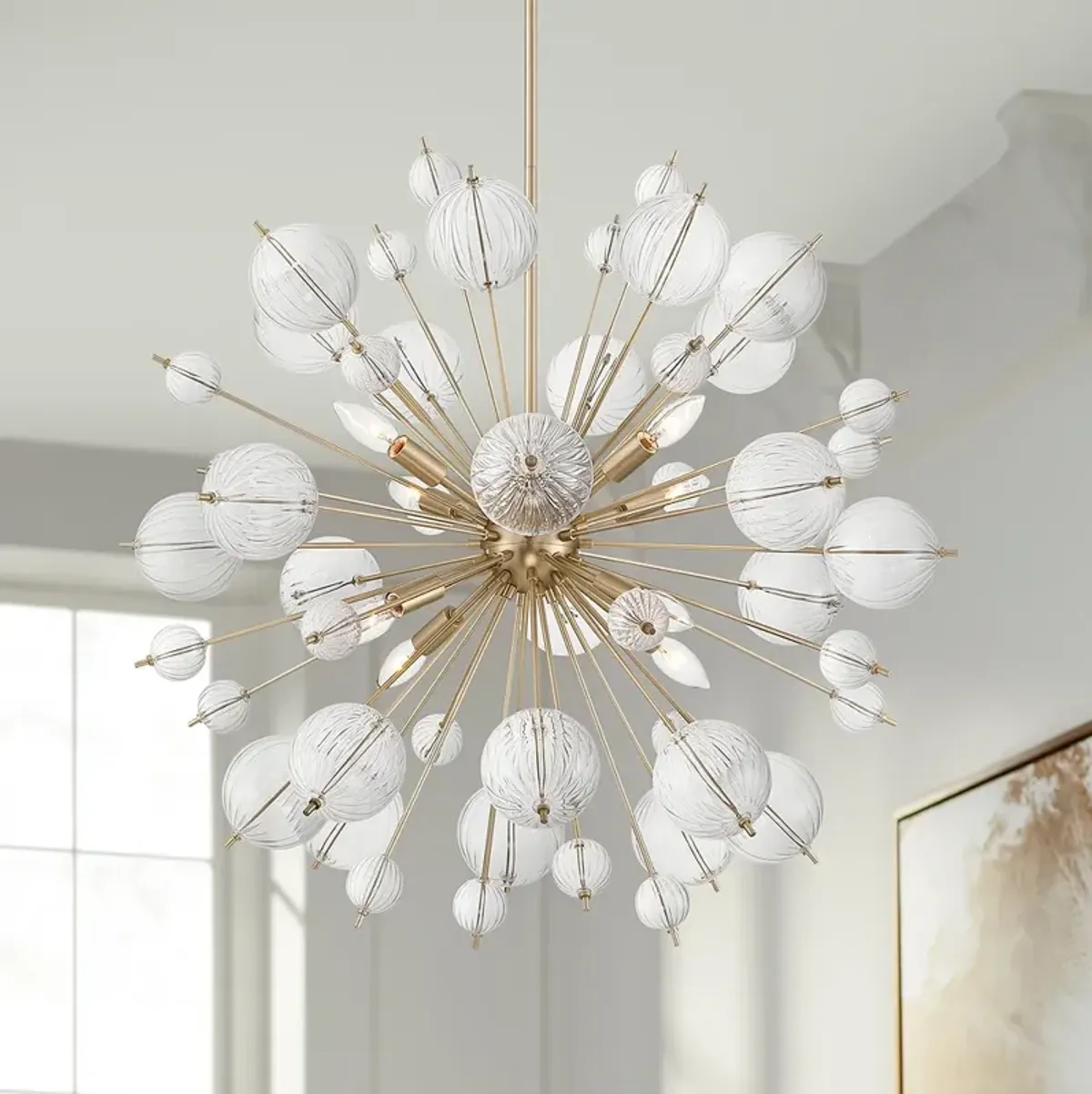 Possini Euro Dandelion 30" Wide Satin Gold 8-Light Sputnik Pendant