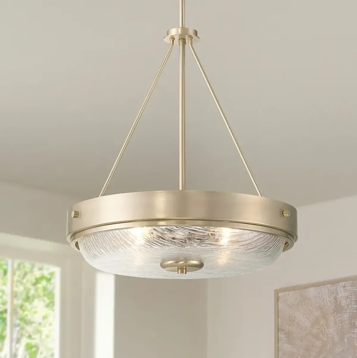 Regency Hill Carmine 16 3/4" Wide Brass and Glass Bowl Pendant Light