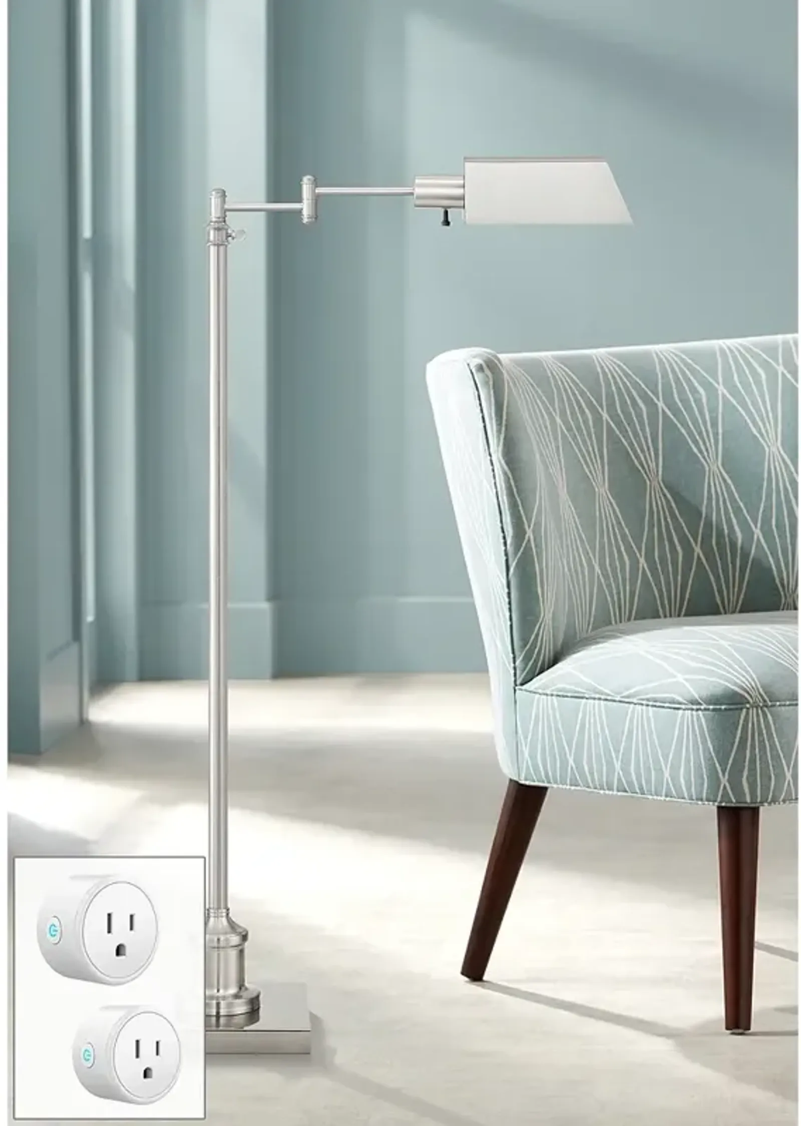 Regency Hill Jenson Brushed Nickel Pharmacy Floor Lamp with Smart Socket