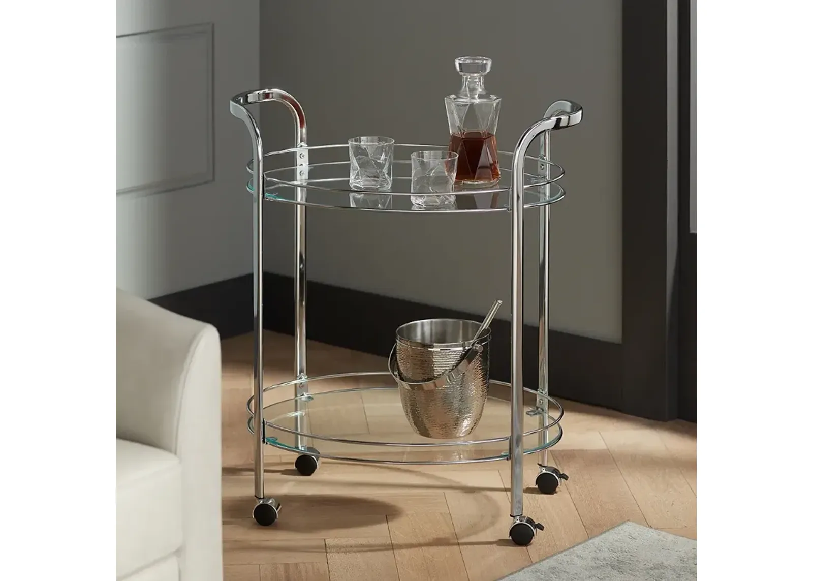 Carli 26" Wide Chrome and Glass Serving Cart