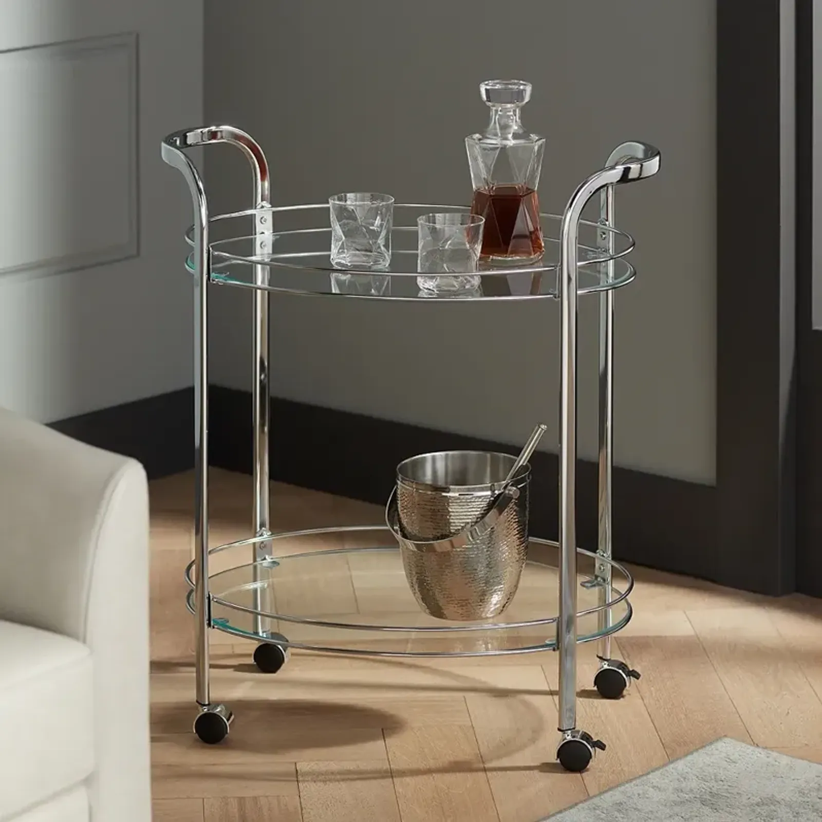 Carli 26" Wide Chrome and Glass Serving Cart