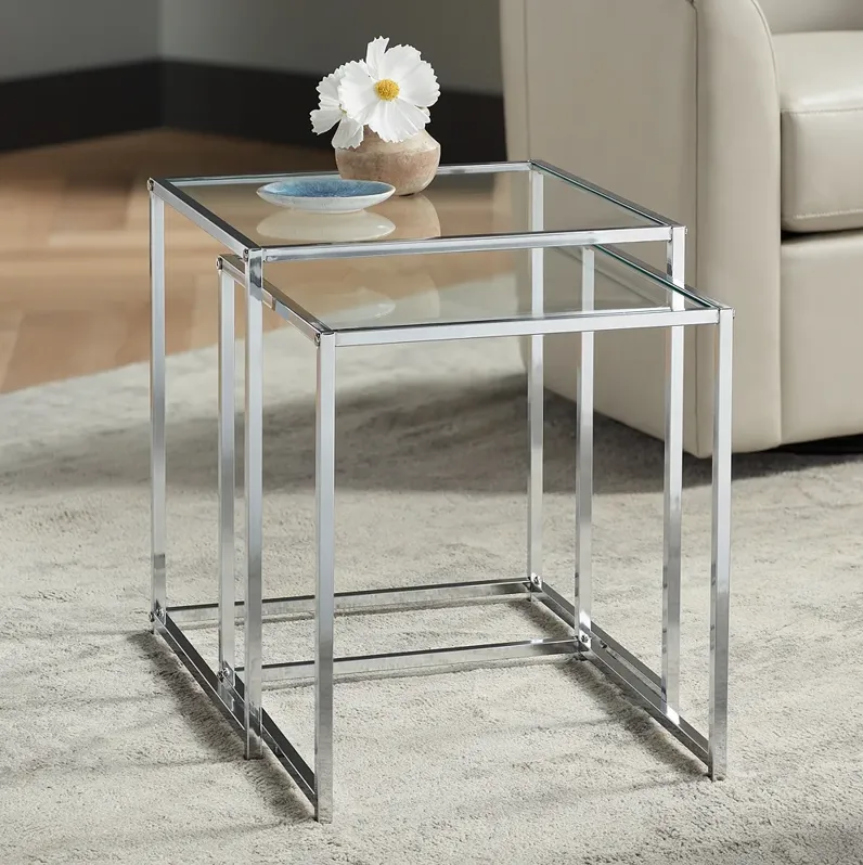 Rodney Chrome and Clear Glass Nesting Table Set of 2