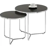 Collins Chrome and Black Glass Nesting Table Set of 2