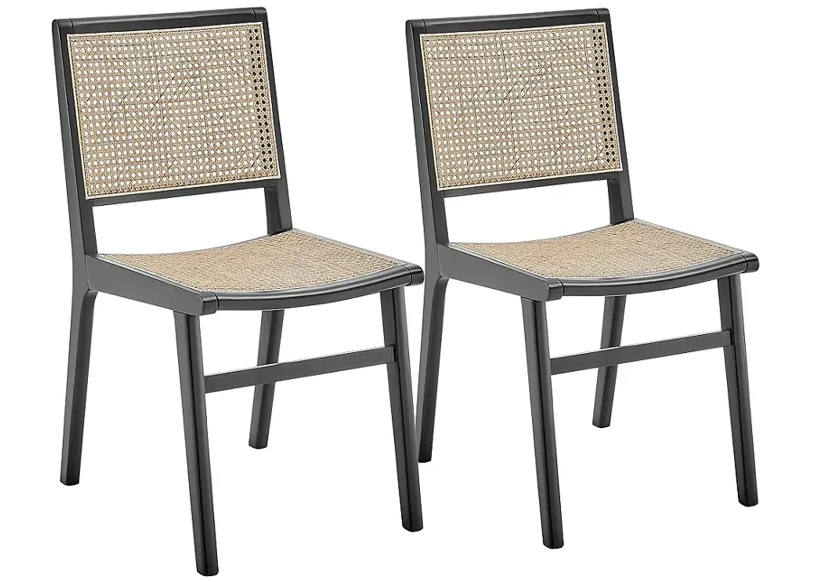 Joelle Natural Cane Black Wood Side Chairs Set of 2