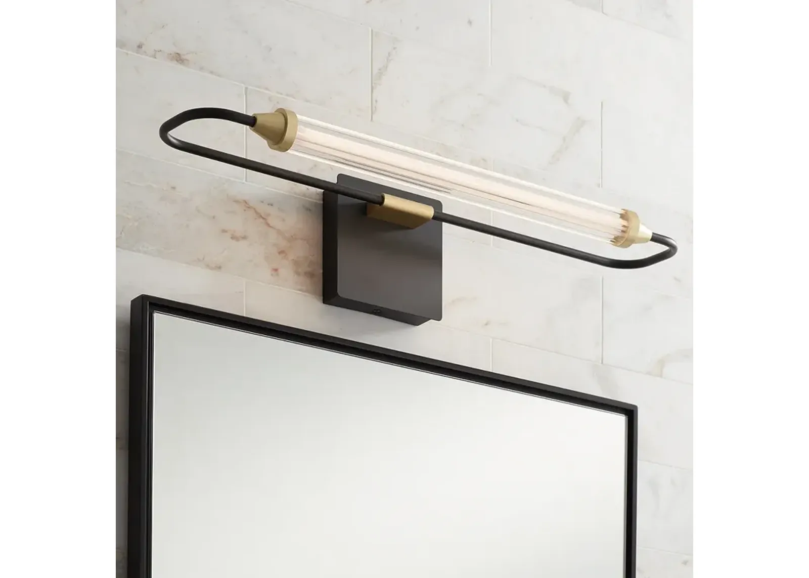 Possini Euro Nikola 23 1/2" Wide Matte Black and Gold LED Bath Light