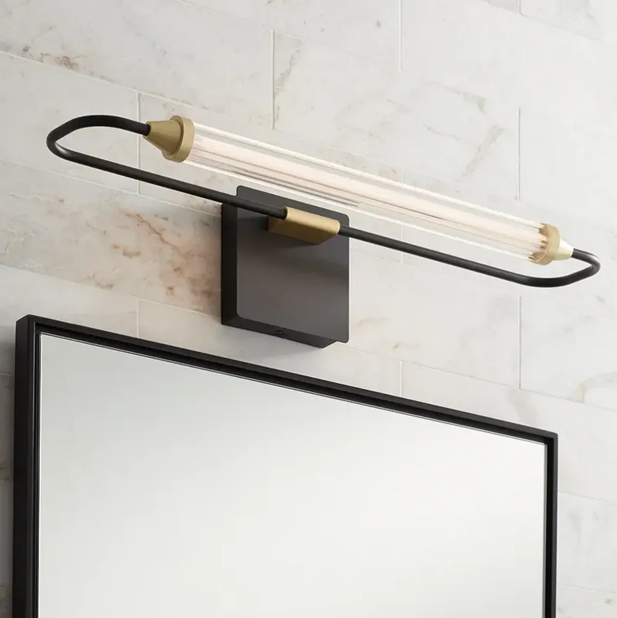 Possini Euro Nikola 23 1/2" Wide Matte Black and Gold LED Bath Light